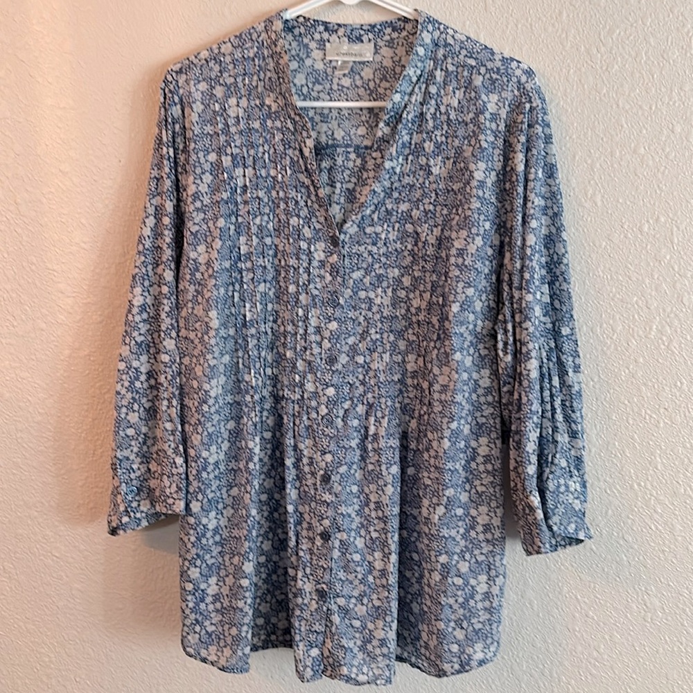 Dress Barn summer top 3/4 sleeve floral pattern 14/16 good preowned condition